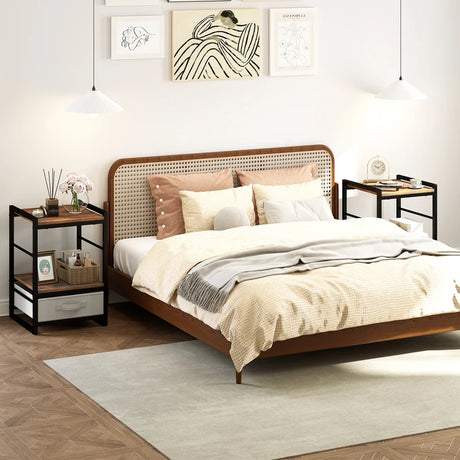 Bedside table with fabric drawer &amp; open storage compartment side table bedside table