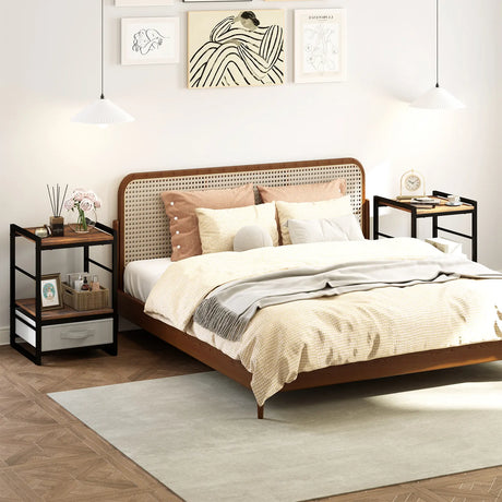Bedside table with fabric drawer &amp; open storage compartment side table bedside table