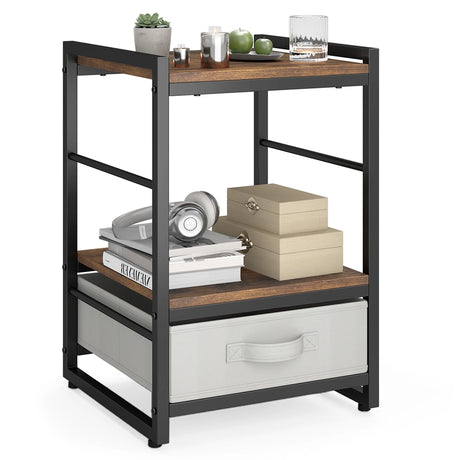 Bedside table with fabric drawer &amp; open storage compartment side table bedside table