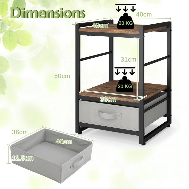 Bedside table with fabric drawer &amp; open storage compartment side table bedside table