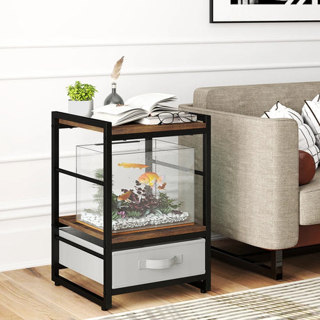 Bedside table with fabric drawer &amp; open storage compartment side table bedside table