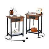 Nightstand Set of 2 with Charging Station and Open Shelf