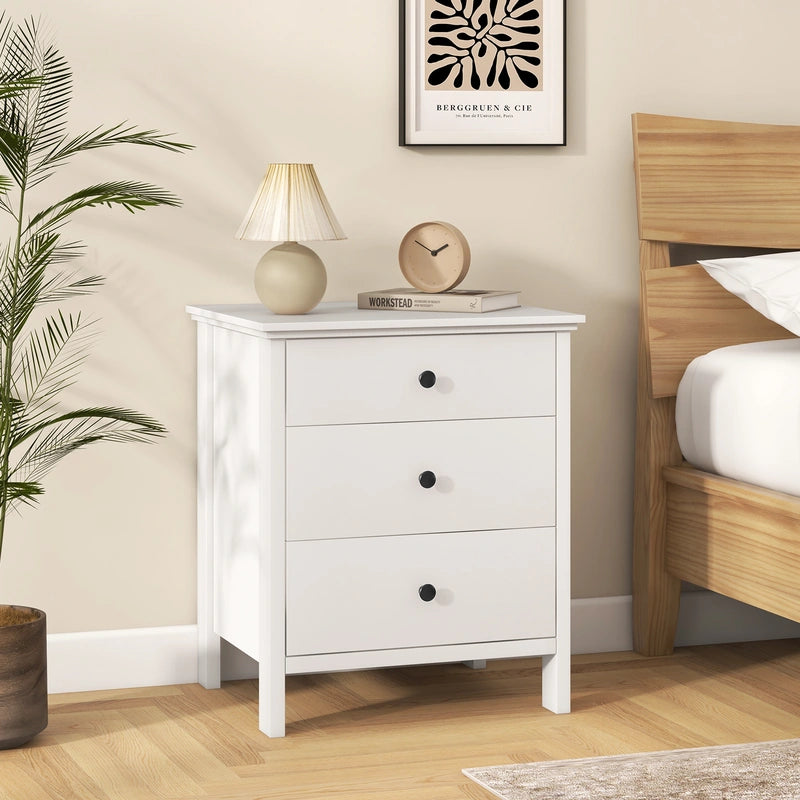 Nightstand with 3 Drawers Sofa Storage Chest Wooden Table for Phone and Coffee Multifunctional Furniture with 3 Shelves White