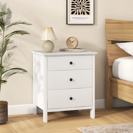 Nightstand with 3 Drawers Sofa Storage Chest Wooden Table for Phone and Coffee Multifunctional Furniture with 3 Shelves White