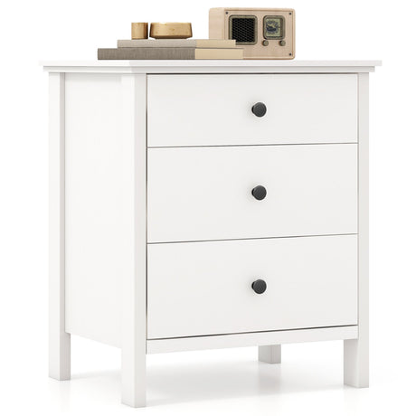 Nightstand with 3 Drawers Sofa Storage Chest Wooden Table for Phone and Coffee Multifunctional Furniture with 3 Shelves White