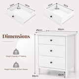 Nightstand with 3 Drawers Sofa Storage Chest Wooden Table for Phone and Coffee Multifunctional Furniture with 3 Shelves White