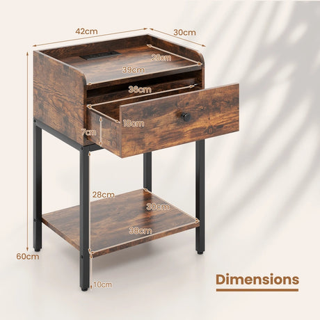 Industrial Bedside Table Nightstand with Drawer-Rustic Brown
