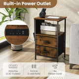 2-Piece Nightstand with Charging Station with USB Ports and Socket Outlets-Rustic Brown