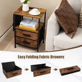 2-Piece Nightstand with Charging Station with USB Ports and Socket Outlets-Rustic Brown