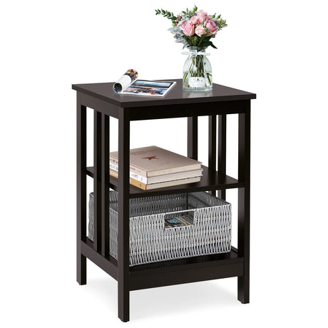 3-tier Side Table Nightstand with Stable Structure-Dark Brown