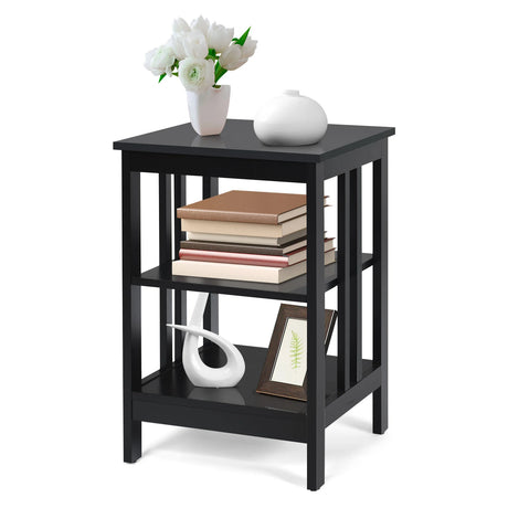 3-Tier Nightstand with Reinforced Bars-Black