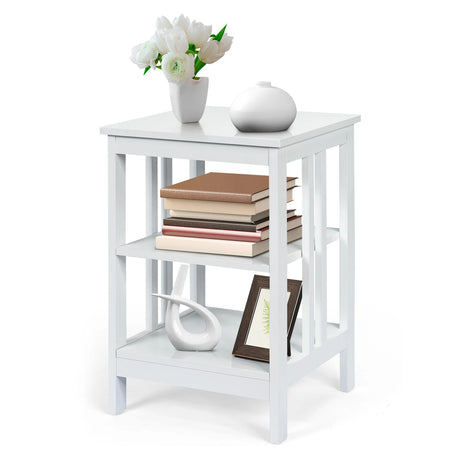 3-Tier Nightstand with Reinforced Bars-White