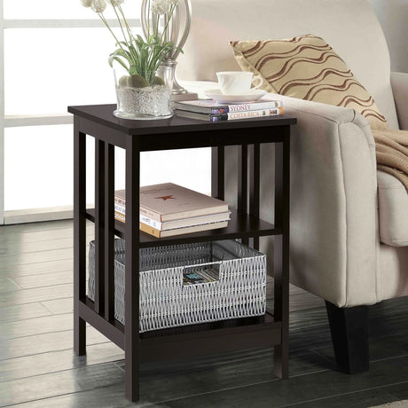 3-tier Side Table Nightstand with Stable Structure-Dark Brown