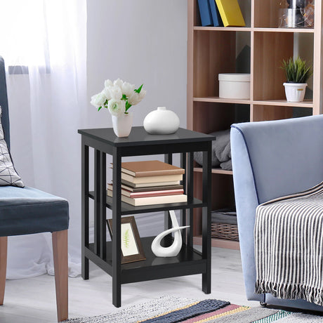 3-Tier Nightstand with Reinforced Bars-Black