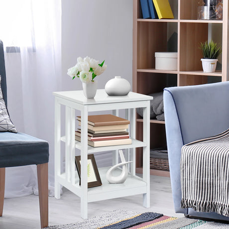 3-Tier Nightstand with Reinforced Bars-White