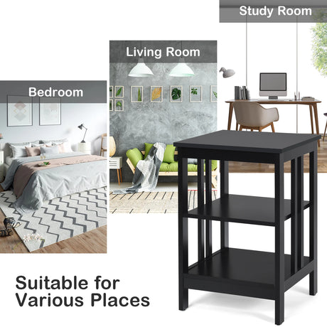 3-Tier Nightstand with Reinforced Bars-Black