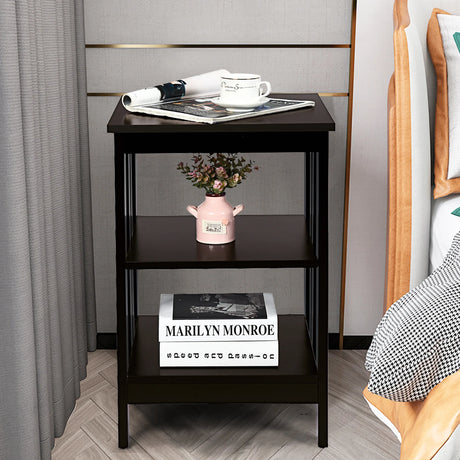 3-tier Side Table Nightstand with Stable Structure-Dark Brown