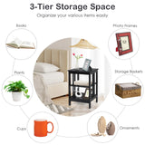 3-Tier Nightstand with Reinforced Bars-Black