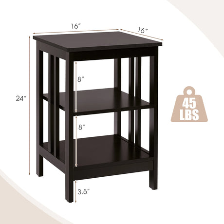 3-tier Side Table Nightstand with Stable Structure-Dark Brown