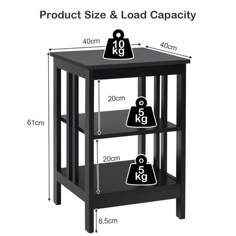 3-Tier Nightstand with Reinforced Bars-Black
