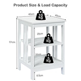 3-Tier Nightstand with Reinforced Bars-White