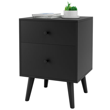 2 drawer bedside table with solid oak legs 45 x 39.5 x 62 cm