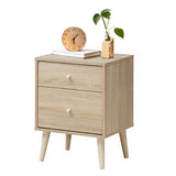 2-Drawer Nightstand Beside End Side Table with Rubber Legs-Natural