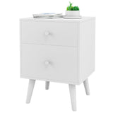 2-Drawer Nightstand with Solid Rubber Wood Legs and Large Storage Space-White