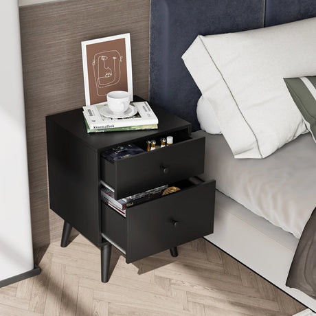 2 drawer bedside table with solid oak legs 45 x 39.5 x 62 cm