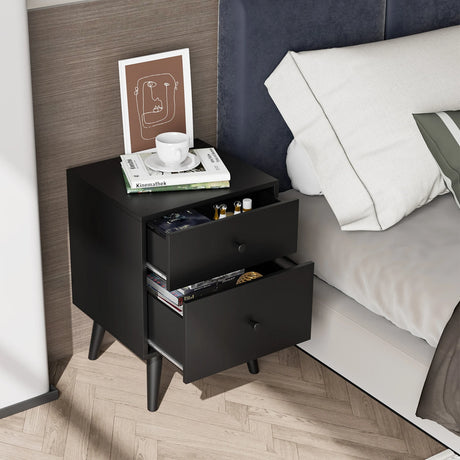 2 drawer bedside table with solid oak legs 45 x 39.5 x 62 cm