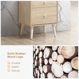2-Drawer Nightstand Beside End Side Table with Rubber Legs-Natural