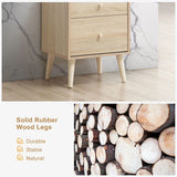 2-Drawer Nightstand Beside End Side Table with Rubber Legs-Natural