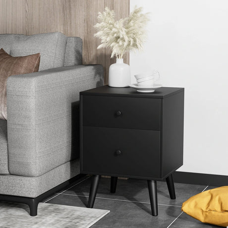 2 drawer bedside table with solid oak legs 45 x 39.5 x 62 cm