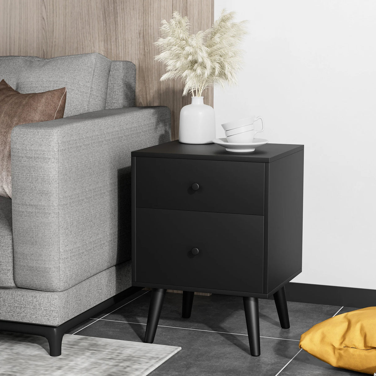 2 drawer bedside table with solid oak legs 45 x 39.5 x 62 cm
