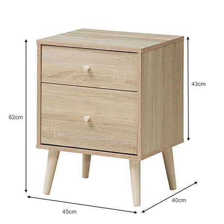2-Drawer Nightstand Beside End Side Table with Rubber Legs-Natural