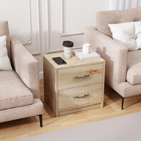 2 Drawer Nightstand with Storage for Living Room-Oak