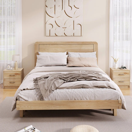 2 Drawer Nightstand with Storage for Living Room-Oak