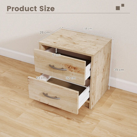 2 Drawer Nightstand with Storage for Living Room-Oak