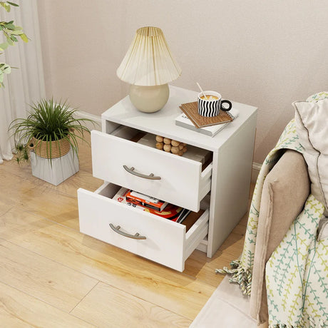 2 Drawer Nightstand with Storage for Living Room-White