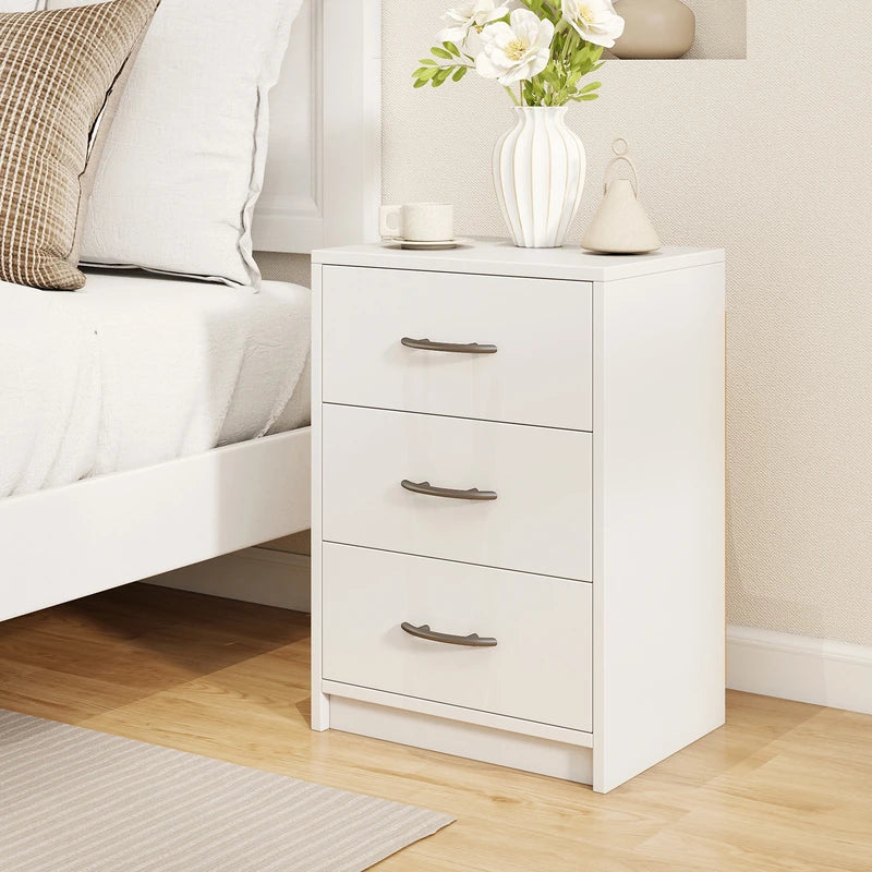 3 Drawer Nightstand with Storage for Living Room-White