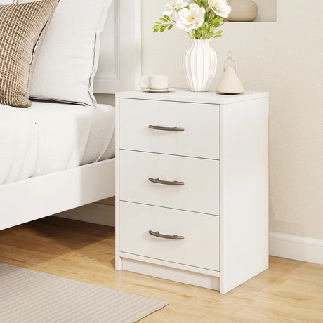 3 Drawer Nightstand with Storage for Living Room-White