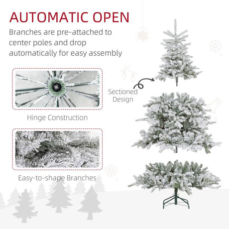 HOMCOM 6ft Bushy Snow-Flocked Artificial Christmas Tree, with LED Lights