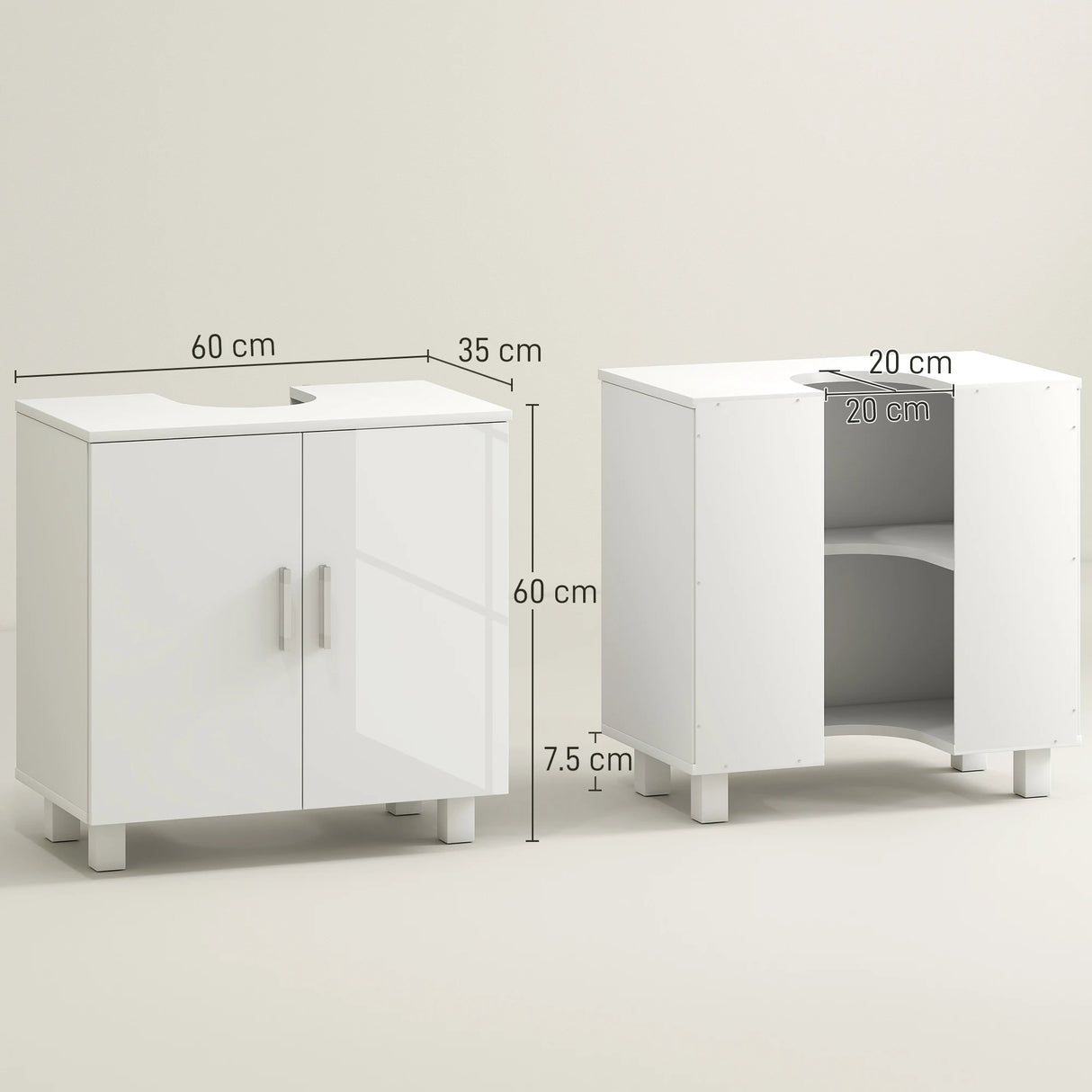 HOMCOM Bathroom Under Sink Cabinet for Basin without or with Pedestal - High Gloss White