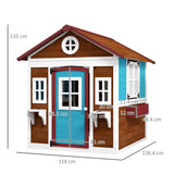 Outsunny Wooden Playhouse with Doors, Windows, Plant Pots, Boxes, for 3-8 Years - Dark Brown