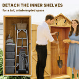 Outsunny Garden Shed Wood Outdoor Garden Tool Storage Unit with 3 Detachable Shelves, 77 x 54.2 x 179cm,  Brown