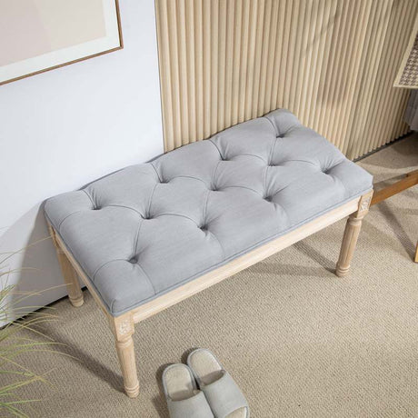 HOMCOM Vintage Wooden Bed End Bench - Light Grey