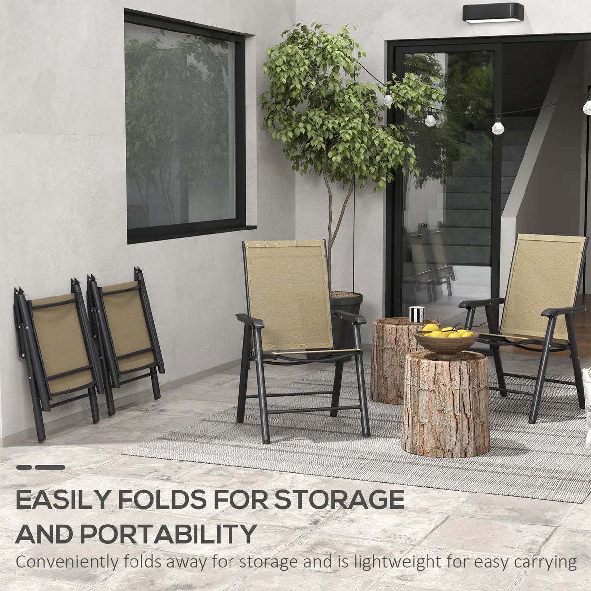Outsunny Set of Four Folding Garden Chairs - Light Brown