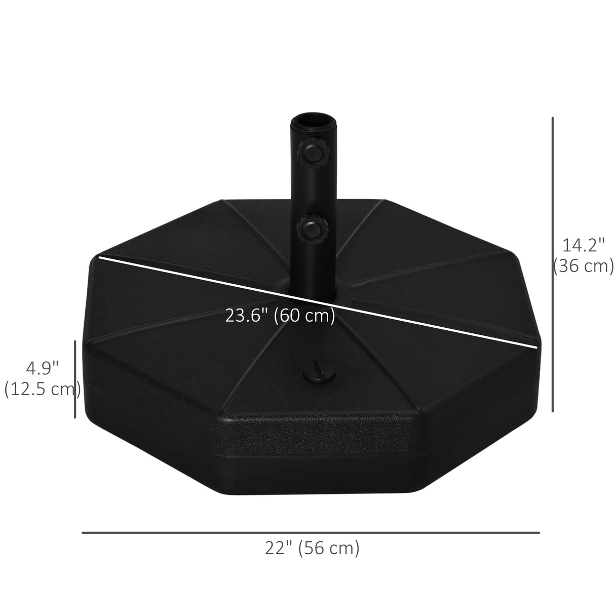 Outsunny Octagonal Garden Parasol Base Holder Outdoor Market Umbrella Stand Weights, Up to 28kg Water Filled or 40kg Sand Filled, Black