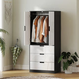 HOMCOM 2 Door Wardrobe, Modern Wardrobe with 3 Drawers and Hanging Rod for Bedroom, High Gloss White