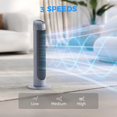 HOMCOM Tower Fan for Bedroom Cooling, 75cm Electric 70 Oscillating with 3 Speed Settings, Standing Floor Fan, Grey